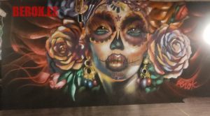 Graffiti Mural Girona Restaurante La Malinche Sugar Skull Catrina Mexicana Calavera  3d IA Hiperrealista Impresionante 300x100000